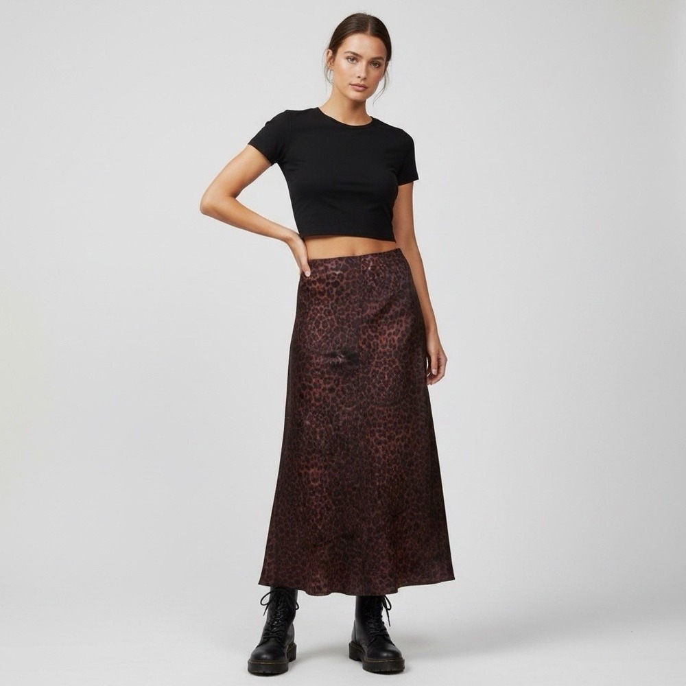 David Meister Silk Animal Print Maxi Skirt Brown Leopard Print 90s Inspired Sz 6